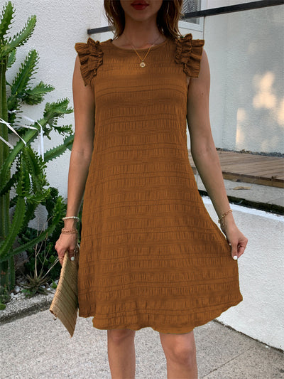 Solid Color Wooden Ear Casual Sleeveless Dress