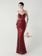 Mermaid Sequins Spaghetti Straps Beading Prom Dress