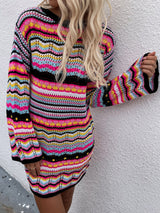 Round Neck Rainbow Striped Pullover Sweater