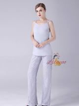 Gray Chiffon Lace 3 Piece Mother Of The Bride Dress