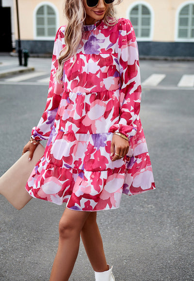 Printed Long-sleeved Short Dress