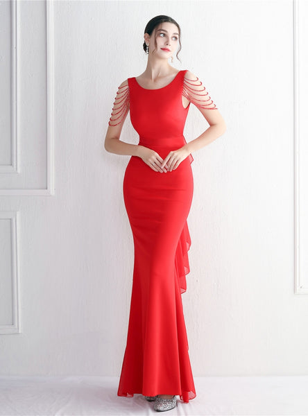 Mermaid Backless Beading Prom Dress