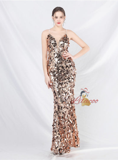 Mermaid Sequins Spaghetti Straps Prom Dress