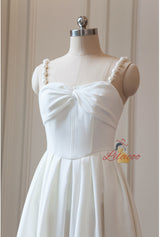 White Straps Pearls Short Prom Dress