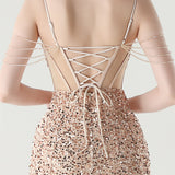 Mermadi Sequins Spaghetti Straps Beading Prom Dress