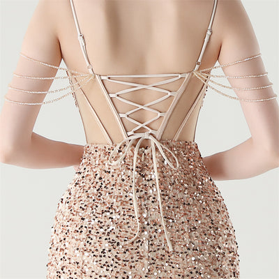 Mermadi Sequins Spaghetti Straps Beading Prom Dress