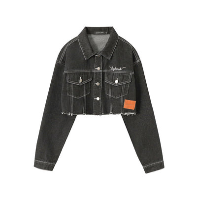 Short Raw Lapels Denim Jacket