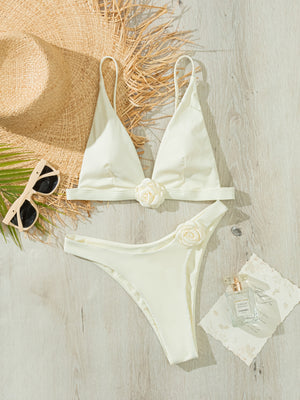 Solid Color Three-dimensional Flower Swimsuit