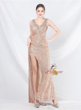 V-neck Mermaid Sequins Beading Prom Dress