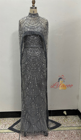 Champagne Tulle Beading Shawl Prom Dress