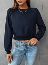 Long Sleeve Round Neck Solid Color Top