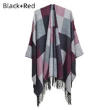 Fringed Double-sided Plaid Split Shawl