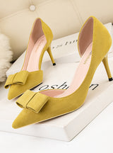 Shallow-mouthed Pointed Suede Bow Shoes