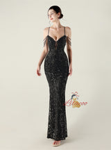 Mermaid Sequins Spaghetti Straps Beading Prom Dress