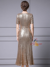 Burgundy Sequins Short Sleeve Mother Of The Bride Dress