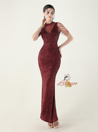Mermaid Sequins Sleeveless Beading Prom Dress