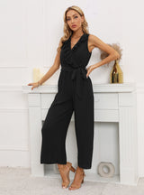 Sleeveless V-neck Lotus Leaf Pleated Jumpsuit