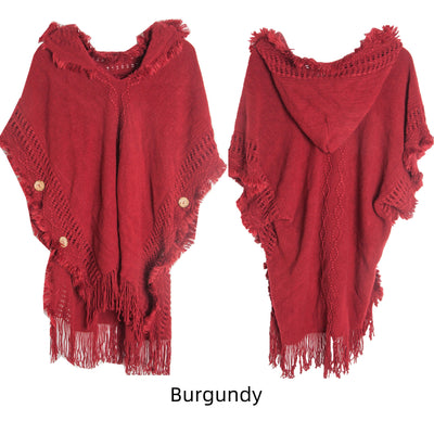 Autumn and Winter Button Hooded Cloak Shawl