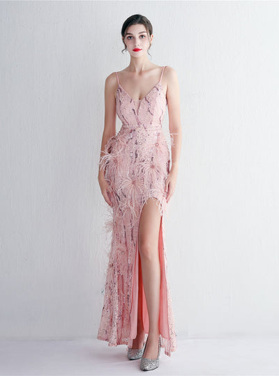 Mermaid Spaghetti Straps Sequins Prom Dress