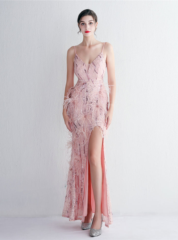 Mermaid Spaghetti Straps Sequins Prom Dress