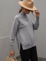 Solid Color High Neck Sweater