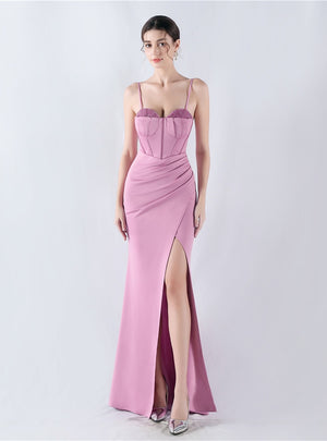 Mermaid Spaghetti Straps Pleats Beading Prom Dress