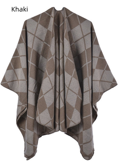 Ethnic Diamond Cashmere-like Split Cloak Coat
