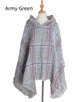 Shaggy Plaid Hooded Cloak Shawl