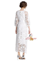Long Sleeve Round Neck Slim Waist Lace Dress