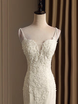 White Mermaid Appliques Beading Wedding Dress