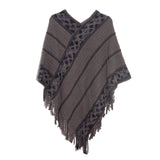 Striped Solid Color Tassel Knitted Cloak Shawl