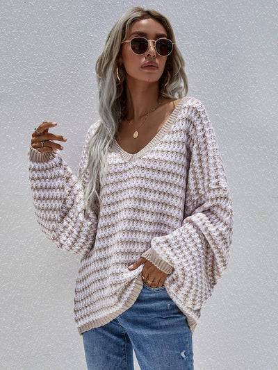 Pullover Striped V-neck Sweater