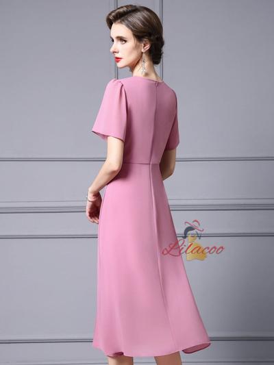 Apricot Short Sleeve Pleats Mother Of The Bride Dress