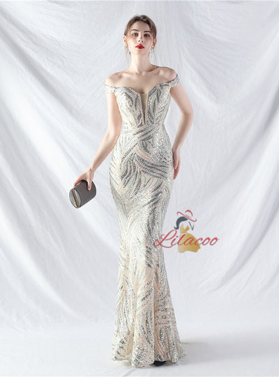 Mermaid Off the Shoulder Sequins Prom Dress