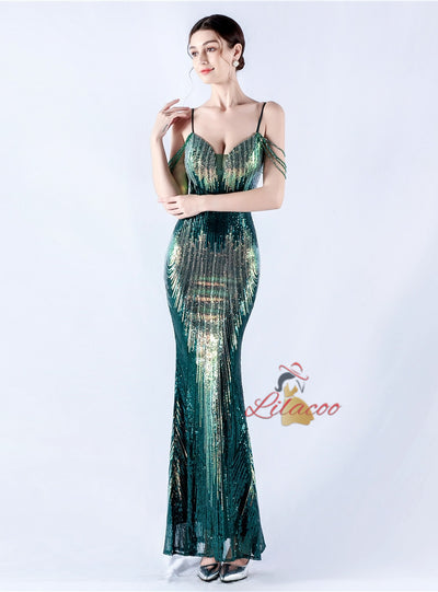 Mermaid Sequins Spaghetti Straps Prom Dress