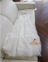 White Tulle Halter Embroidered Dress