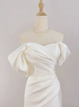 White Mermaid Satin Pleats Wedding Dress