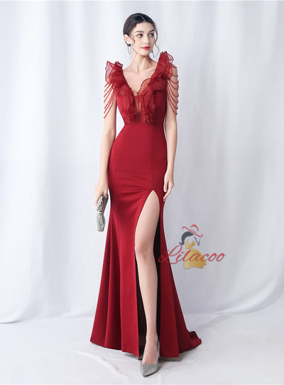 V-neck Mermaid Beading Prom Dress