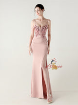 Mermaid Spaghetti Straps Sequins Beading Prom Dress
