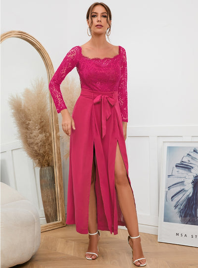 Sexy Lace Long Sleeve Belt Jumpsuit