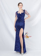 Mermaid Sequins Straps Beading Prom Dress