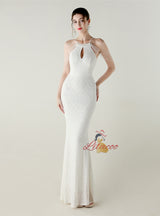 Mermaid Sequins Halter Beading Prom Dress