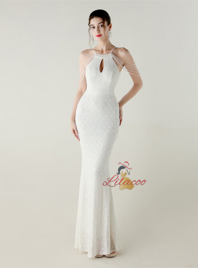 Mermaid Sequins Halter Beading Prom Dress