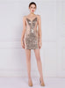 Gold Sequins Spaghetti Straps Short Prom Dress