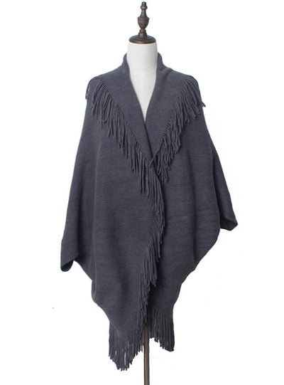 Cardigan Fringed Red Sweater Bat Sleeve Shawl Coat