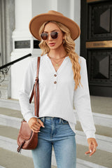 Solid Color V-neck Button Loose T-shirt