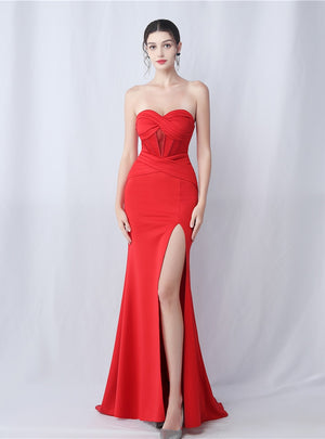 Mermaid Strapless Pleats Split Prom Dress