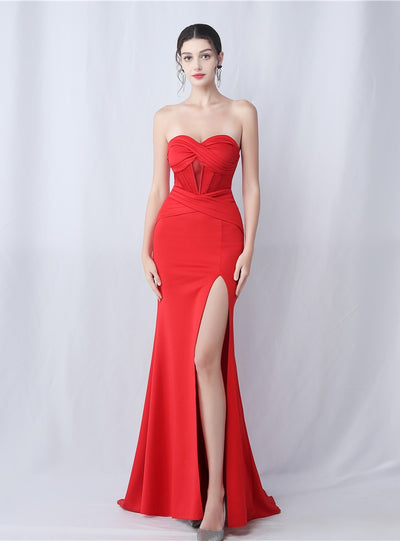 Mermaid Strapless Pleats Split Prom Dress