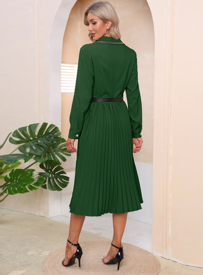 Slim-fit Long Sleeve Pleats Dress