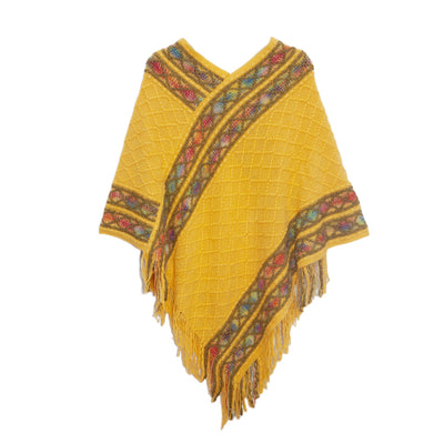 Folk Style Knitted Pullover Cloak Shawl